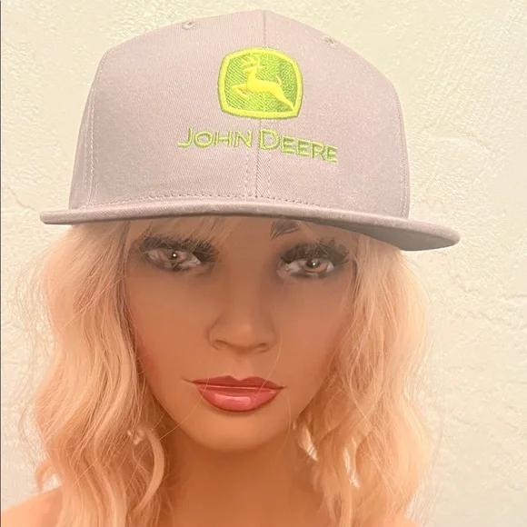 #1596** John Deere Light Gray Cap with Lime Logo - Unisex - Picture 1 of 8